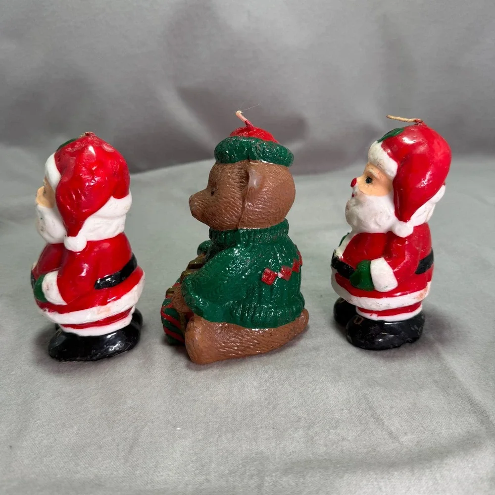 Vintage Christmas Candle Lot Interpur Santa Claus Teddy Bear Retro Kitsch Unlit